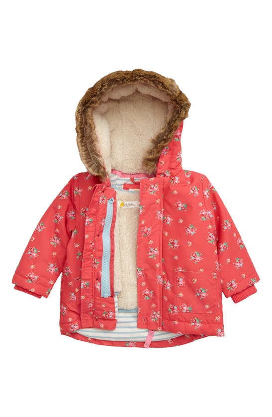 Mini Boden Babies' Cosy 3-in-1 Water Resistant Hooded Jacket In Pink Vintage/ Posey Pink