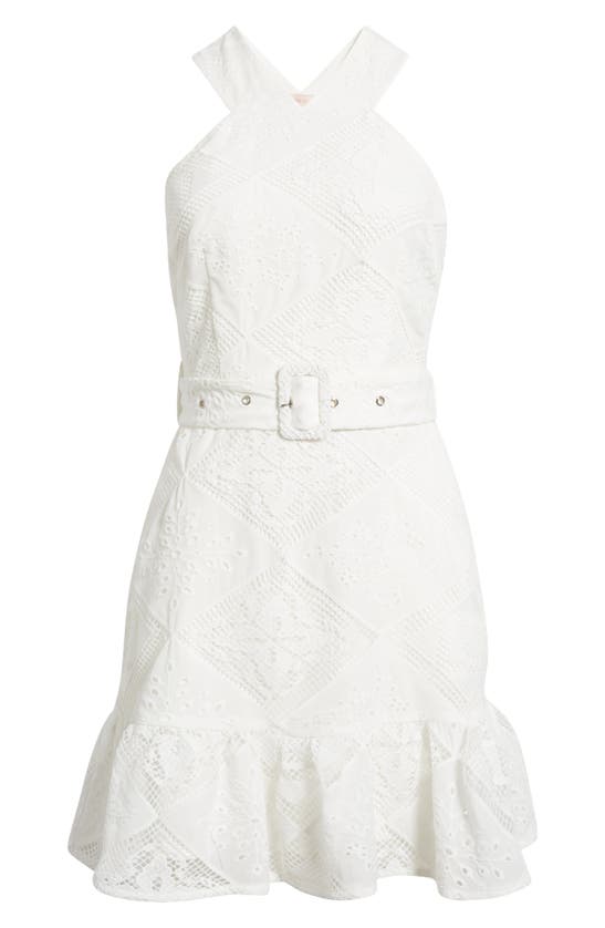 Shop Ciebon Braylee Lace Eyelet Belted Sleeveless Minidress In White