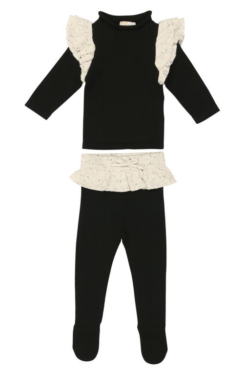 MANIERE MANIÈRE FLECKED RUFFLE LONG SLEEVE STRETCH COTTON TOP & LEGGINGS SET 