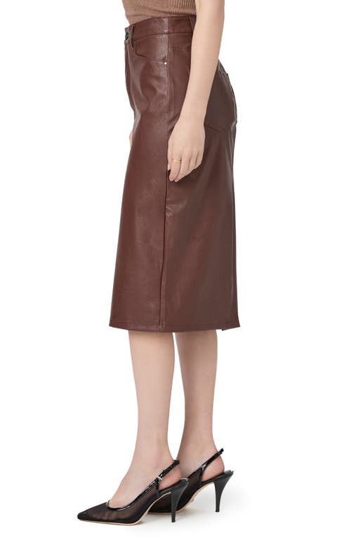 Shop Paige Siren Faux Leather Midi Skirt In Rum Raisin