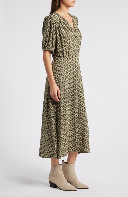 Shop Treasure & Bond Floral Short Sleeve Midi Dress In Black- Olive Banya Geo