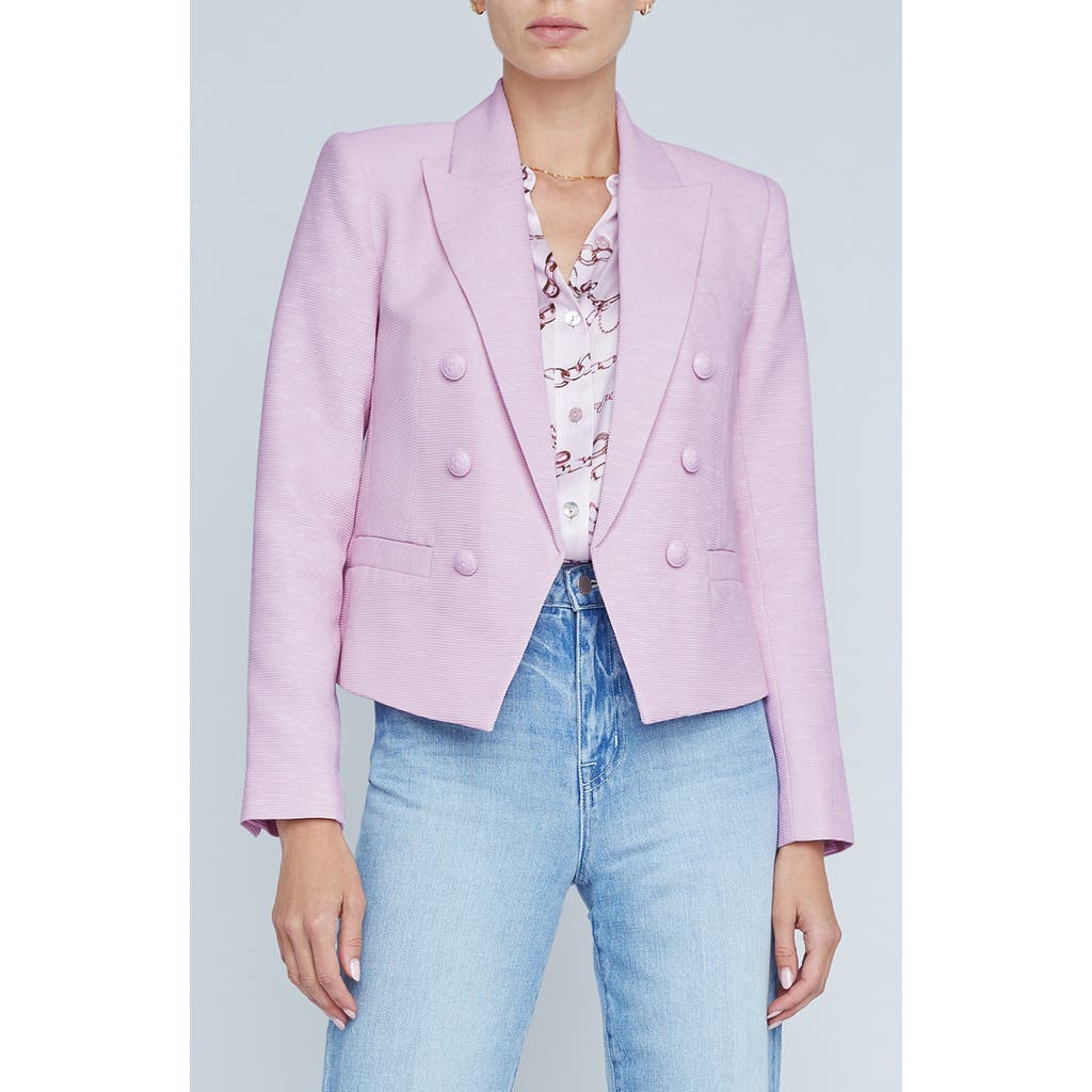 L Agence L'agence Brooke Texture Double Breasted Crop Blazer In Lilac Snow/sketch Chain