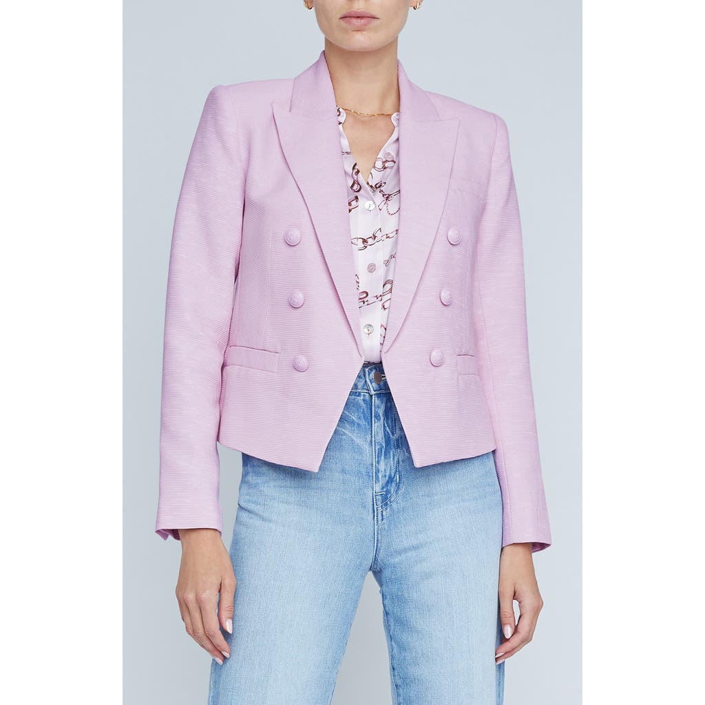 L'agence Brooke Texture Double Breasted Crop Blazer In Lilac Snow/sketch Chain
