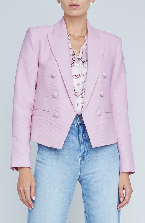 L'AGENCE Brooke Texture Double Breasted Crop Blazer Lilac Snow/Sketch Chain at Nordstrom,