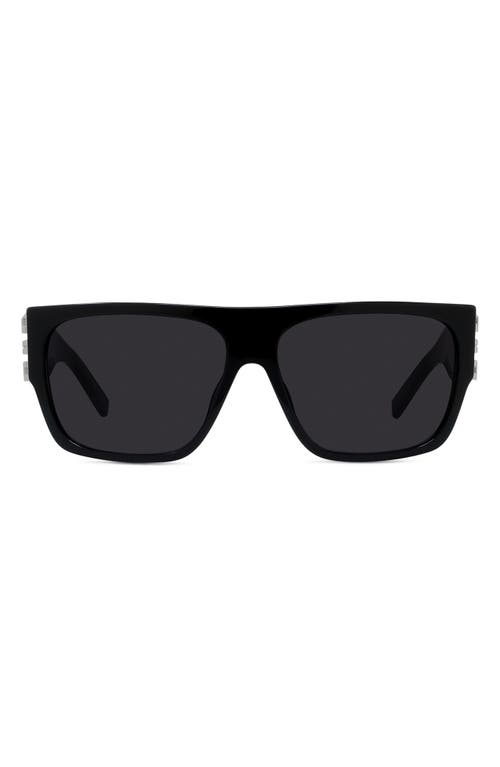 Givenchy 4G Rectangular Sunglasses in Shiny Black /Smoke at Nordstrom
