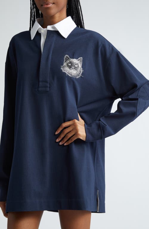 Stella Mccartney Cat-embroidered Sweatshirt Dress In Navy