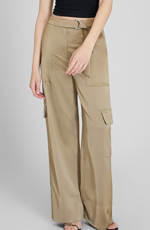 Club Monaco Belted Wide Leg Satin Cargo Trousers In Brown