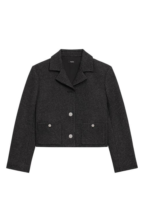 Shop Theory Check Recycled Wool Blend Crop Jacket In Charcoal Melange - A08