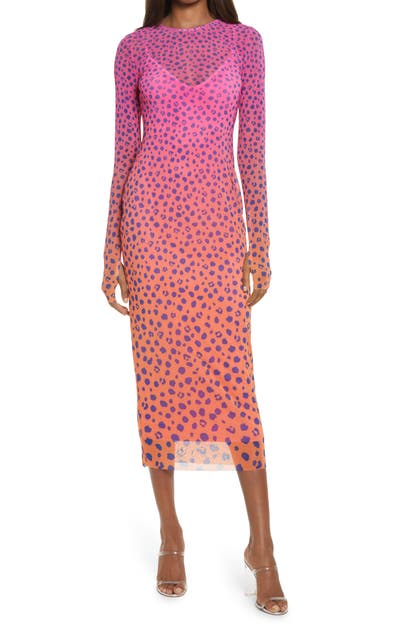 AFRM ROMY LONG SLEEVE MESH MIDI DRESS