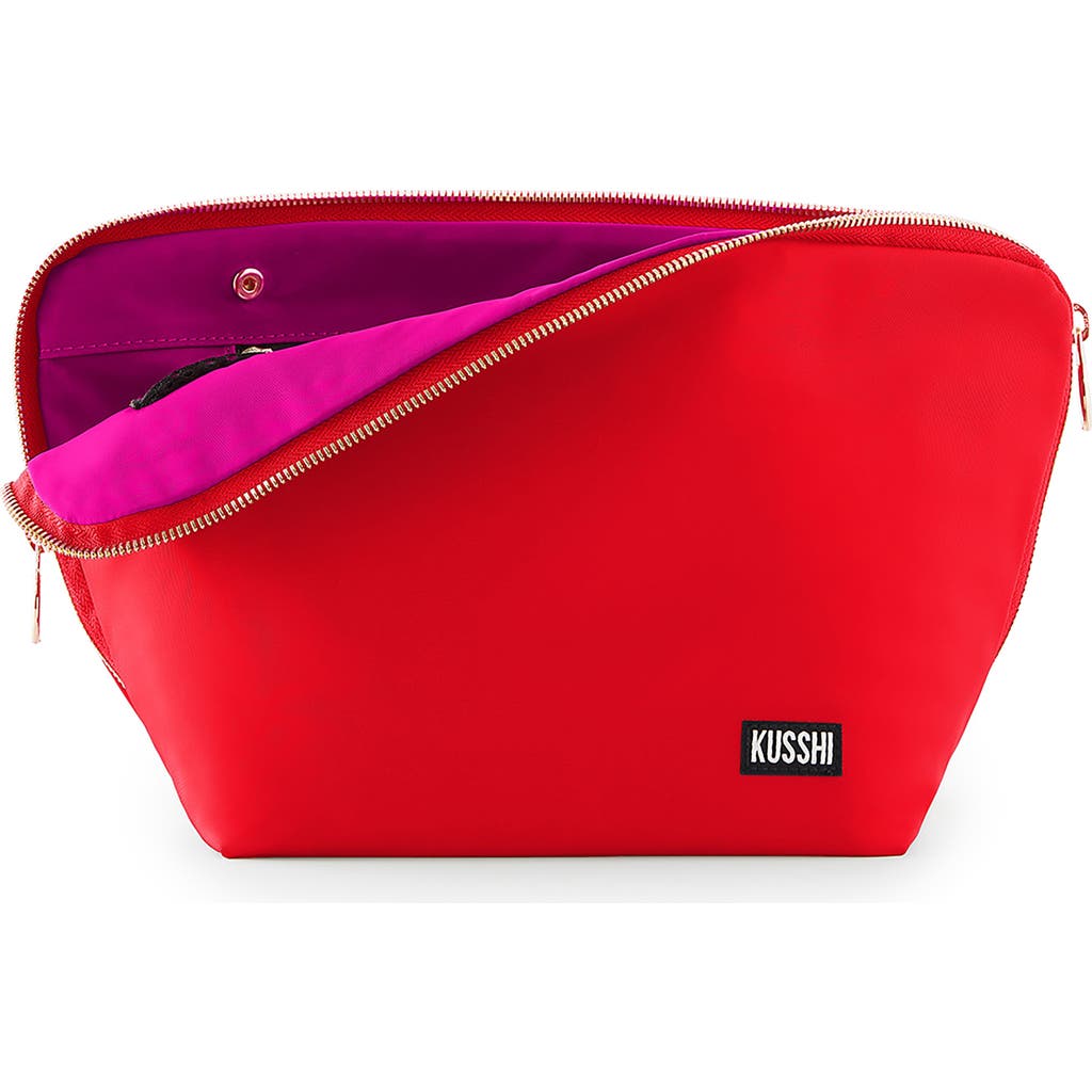 Shop Kusshi Vacationer Makeup Bag In Candy Apple Red/pink Nylon