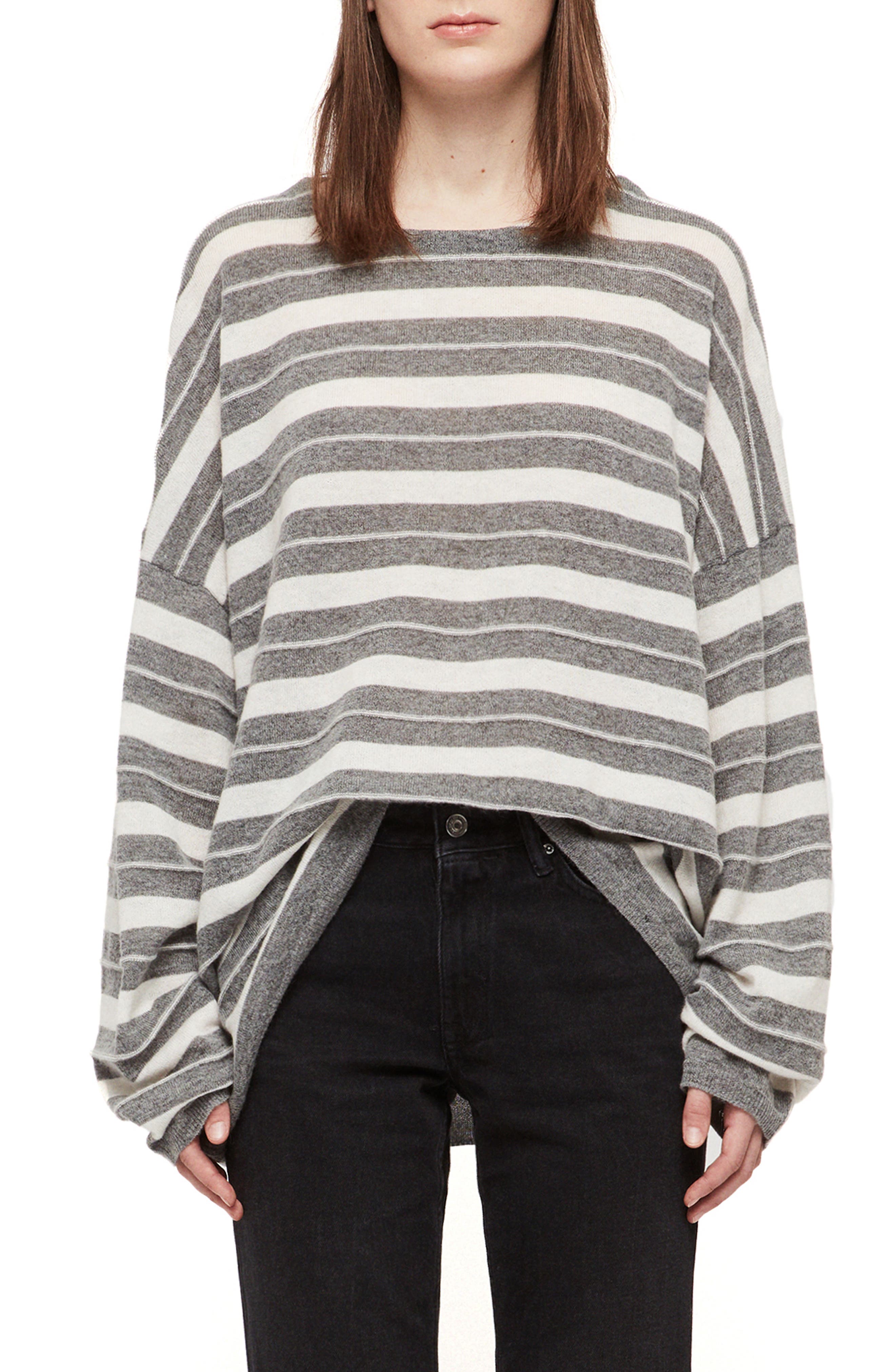 all saints black and white striped jumper