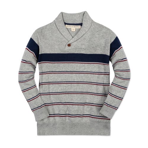 Hope & Henry Baby Boys' Organic Shawl Collar Sweater, Infant In Gray Heather Academy Stripe