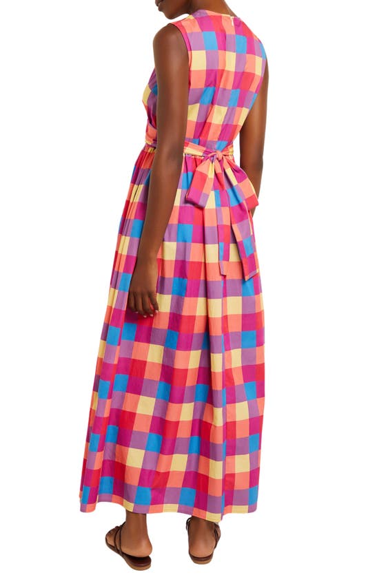 Shop Misook Plaid Tie Back Maxi Dress In Pink/blue/purple Plaid
