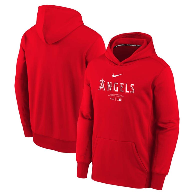 Shop Nike Youth  Red Los Angeles Angels Authentic Collection Performance Pullover Hoodie