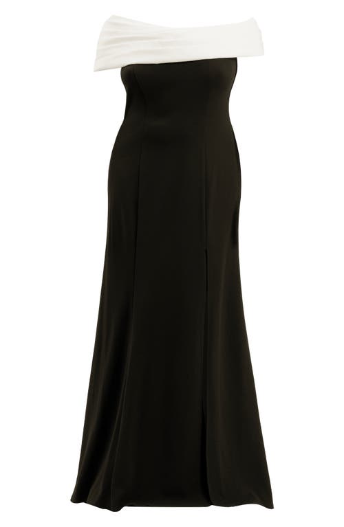 Tadashi Shoji Dalton Two-tone Off-shoulder Gown- Plus Size In Ivory/black