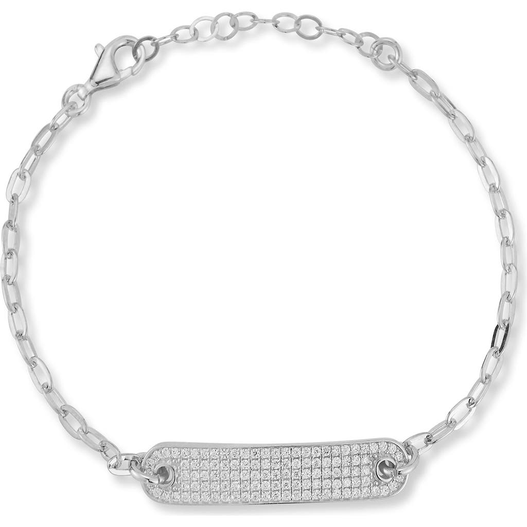 Chloe & Madison Chloe And Madison Pavé Cubic Zirconia Id Bar Bracelet In Silver
