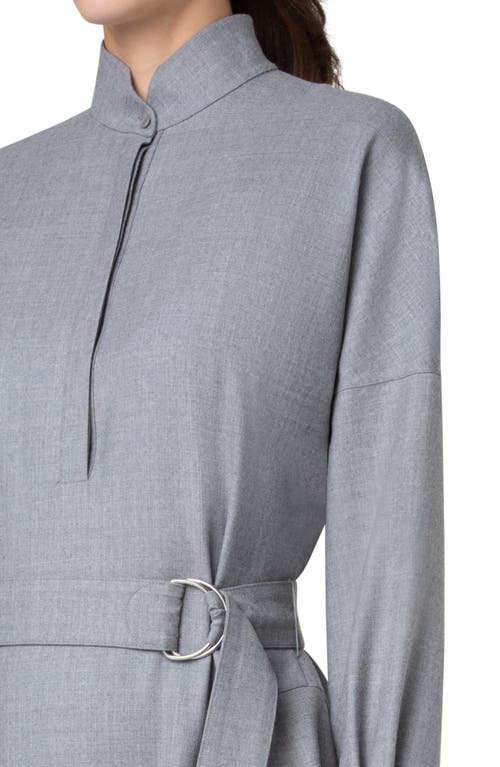 Akris Punto Half-circle Inset Belted Long-sleeve Midi Dress In Silver