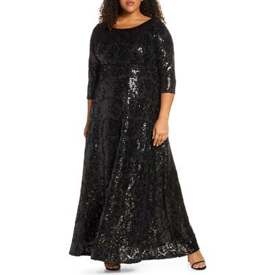 Plus Size Kiyonna Socialite Sequin Floral Gown, Black