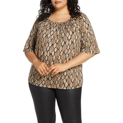 Plus Size Michael Michael Kors Diamondback Snakeskin Print Peasant Top, Brown
