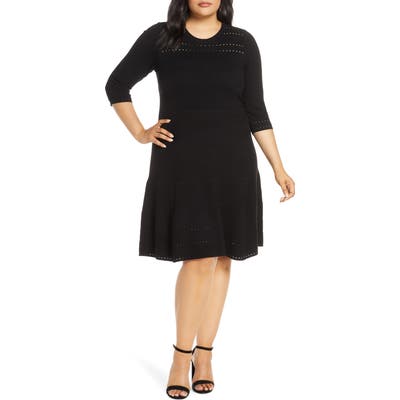 Plus Size Eliza J Jacquard Knit Fit & Flare Dress, Black