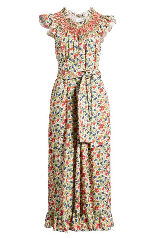 Delfina Floral Belted Midi Dress in Poppies