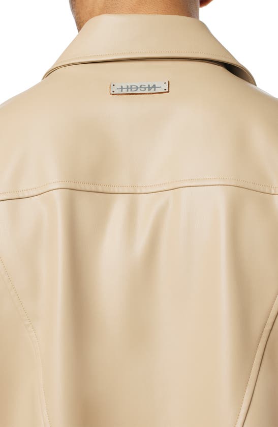 Shop Hudson Short Sleeve Faux Leather Zip Shirt In Sandy