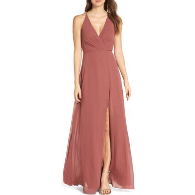 Jenny Yoo Bryce Surplice V-Neck Chiffon Evening Dress, Red