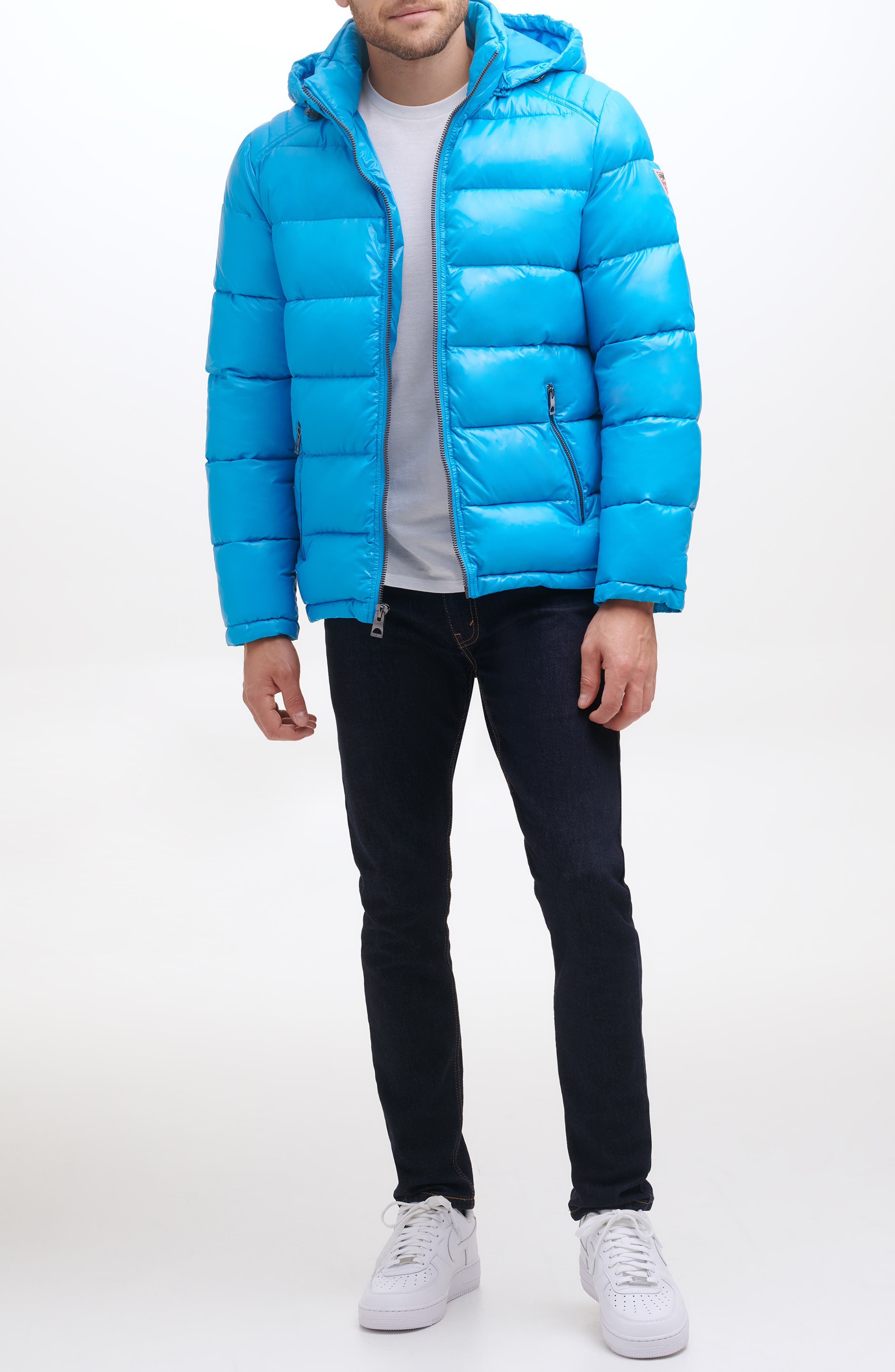 GUESS Hooded Solid Puffer Jacket Nordstromrack
