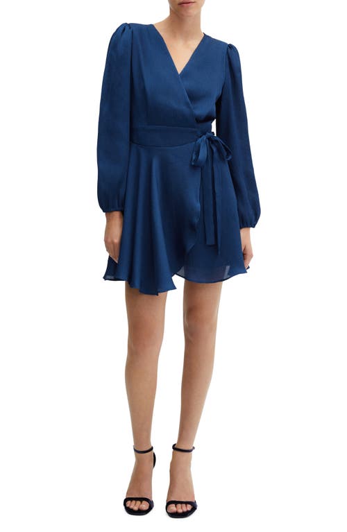 MANGO Long Sleeve Wrap Dress in Medium Blue at Nordstrom, Size 6