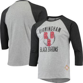 Stitches Heathered Gray/Black Birmingham Black Barons Negro League Wordmark Raglan 3/4-Sleeve T-Shir Heather Gray