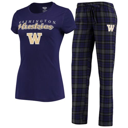 Women's Concepts Sport Purple/Black Washington Huskies Lodge T-Shirt & Flannel Pants Sleep Set