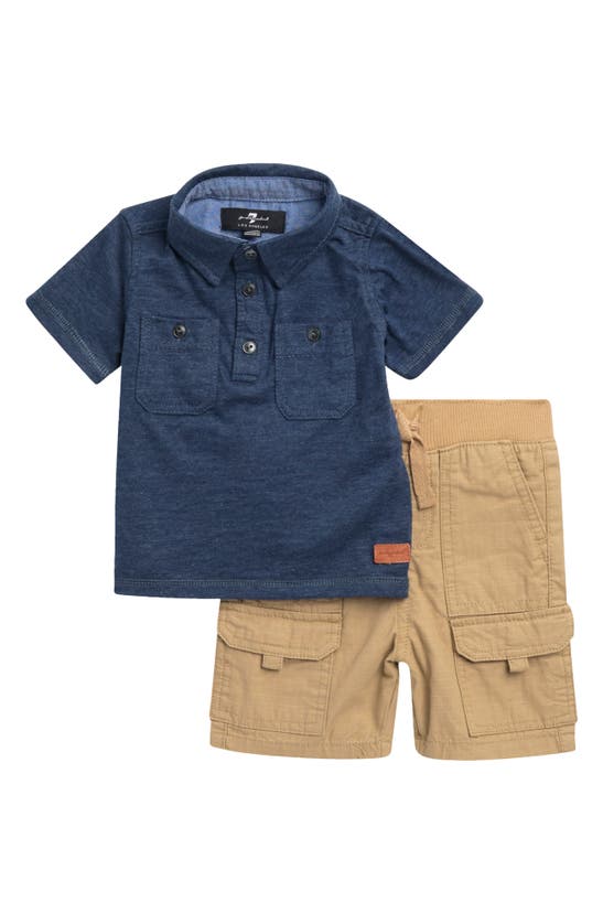 Shop 7 For All Mankind Short Sleeve Polo & Cargo Shorts Set In Heather Navy