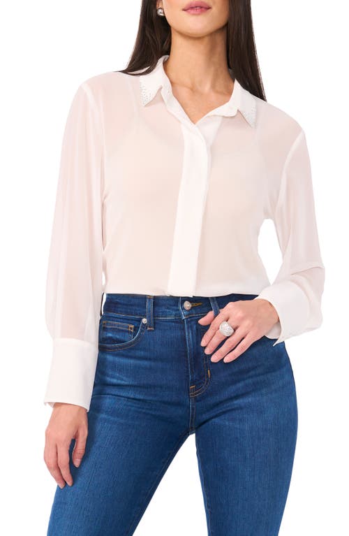 Shop Vince Camuto Bead Detail Button-up Shirt In New Ivory