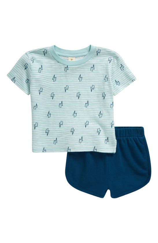 Shop Tucker + Tate Print Cotton T-shirt & Shorts Set In Teal Bolt Stripe- Blue