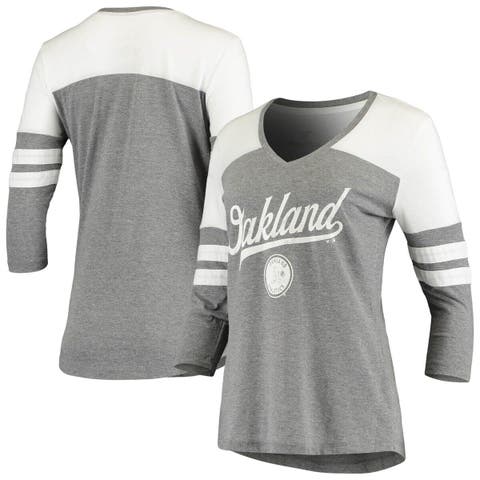 FANATICS Women's Fanatics Branded Heathered Navy/White Pittsburgh Penguins  Full Shield 3/4-Sleeve Tri-Blend Raglan Scoop Neck T-Shirt