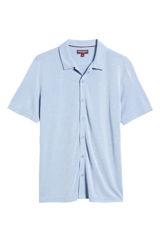 Shop Johnston & Murphy Bird's Eye Short Sleeve Knit Button-up Shirt In Blue