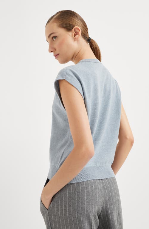 Shop Brunello Cucinelli Cashmere Sweater With Monili In Light Denim