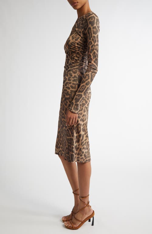 Stella Mccartney Leopard Print Long Sleeve Mesh Dress In Multicolor Brown