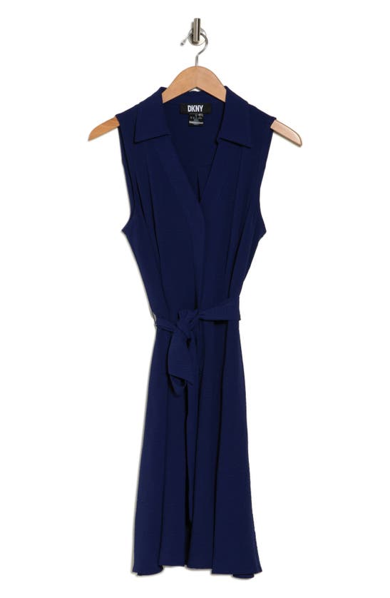 Dkny Collared Faux Wrap Dress In Blueprint