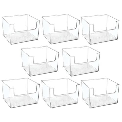 Mdesign Plastic Large Home Storage Organizer Bins With Open Front, 8 Pack In Clear
