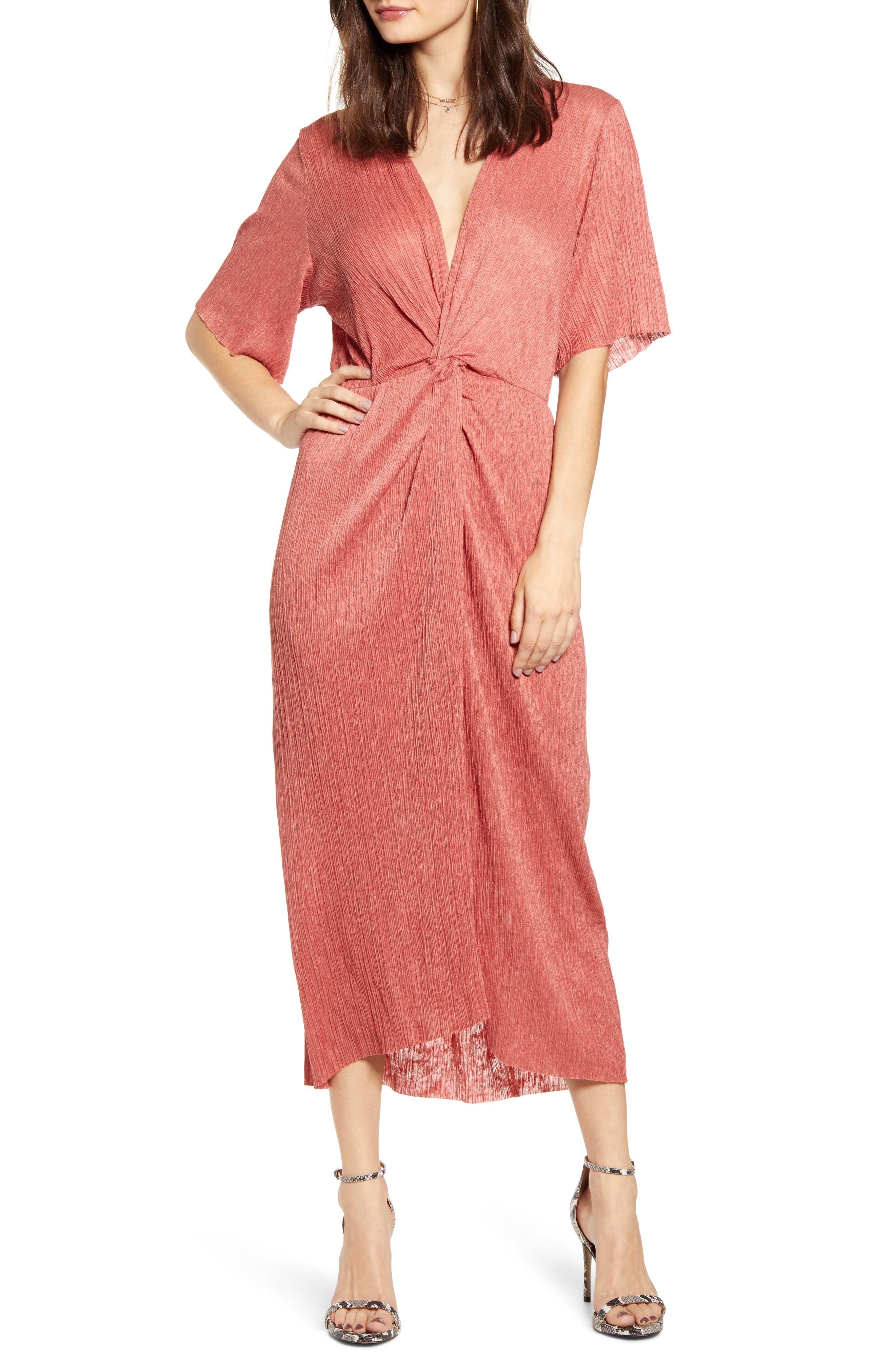 All In Favor Dolman Plisse Midi Dress, Coral