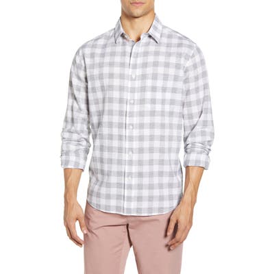 Faherty Movement Check Button-Up Performance Shirt, Grey
