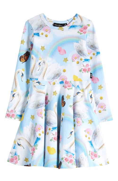 Rock Your Baby Kids' Swan Lake Long Sleeve Skater Dress in Light Blue 