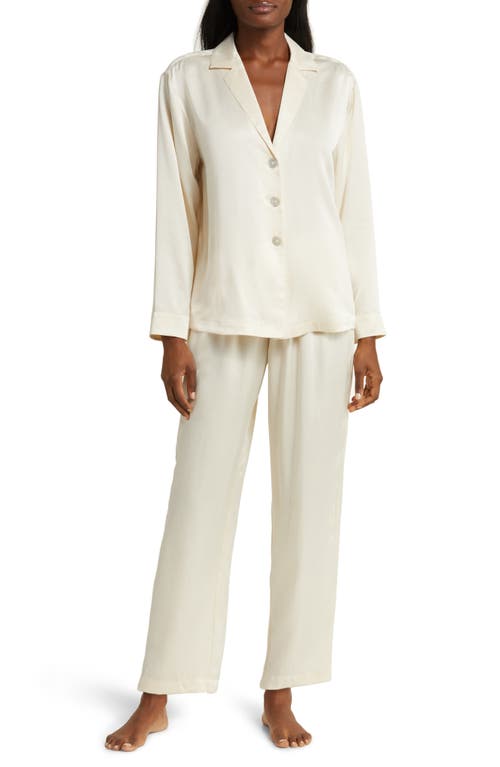 Long Sleeve Washable Silk Pajamas in Swan White