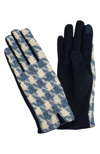 Marcus Adler Houndstooth Jersey Touchscreen Gloves In Blue