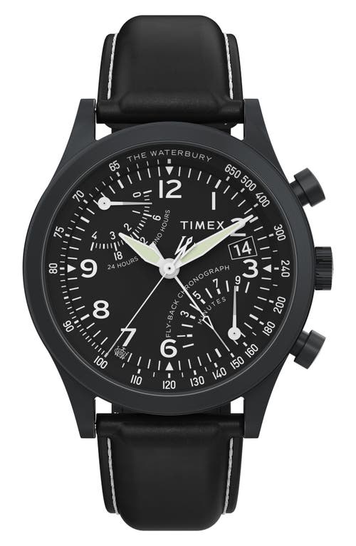 Timex Waterbury Traditional Fly Back Chronograph Leather Strap Watch