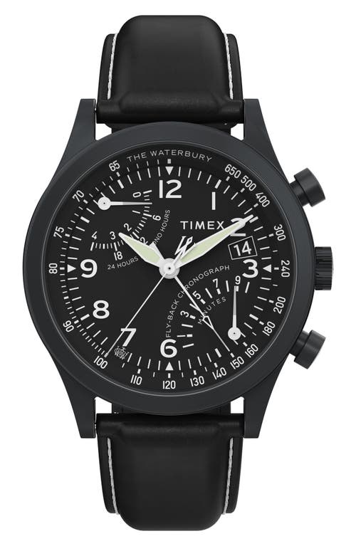 Shop Timex ® Waterbury Traditional Fly Back Chronograph Leather Strap Watch, 43mm In Black