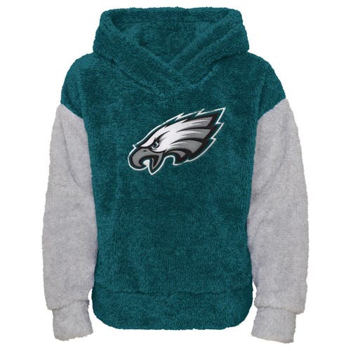 Outerstuff Girls Youth Midnight Green/Gray Philadelphia Eagles Game Time Teddy Fleece Pullover Hoodie