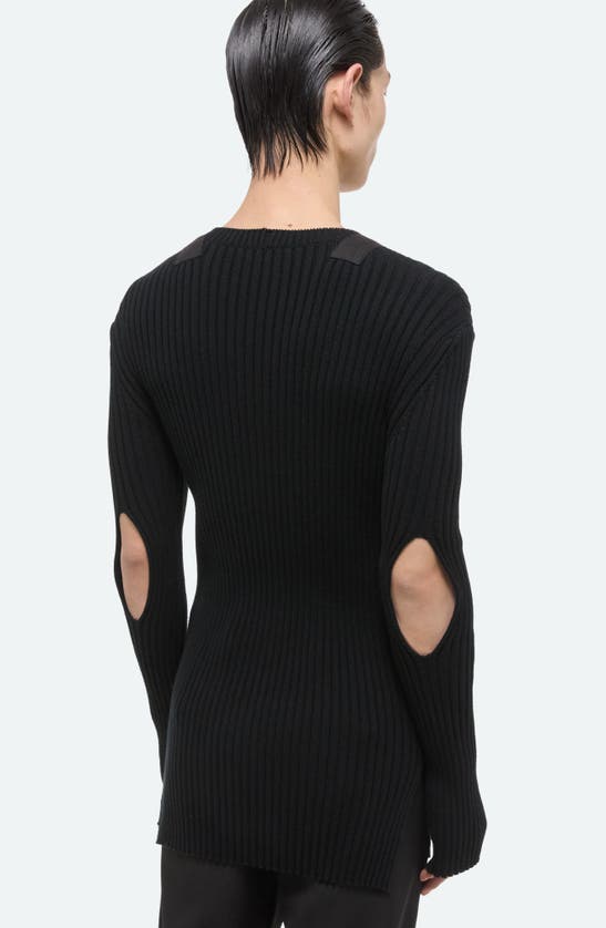 Shop Helmut Lang Cutout Sleeve Organic Cotton Rib Sweater In Black