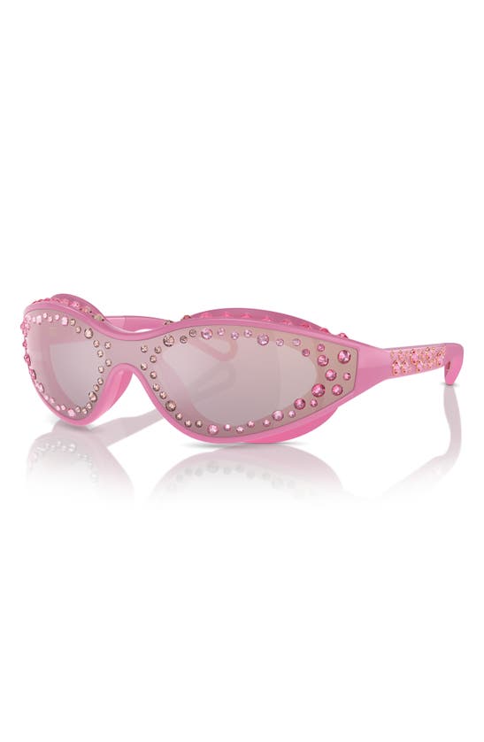 Shop Swarovski 42mm Wraparound Sunglasses With Strap In Pink